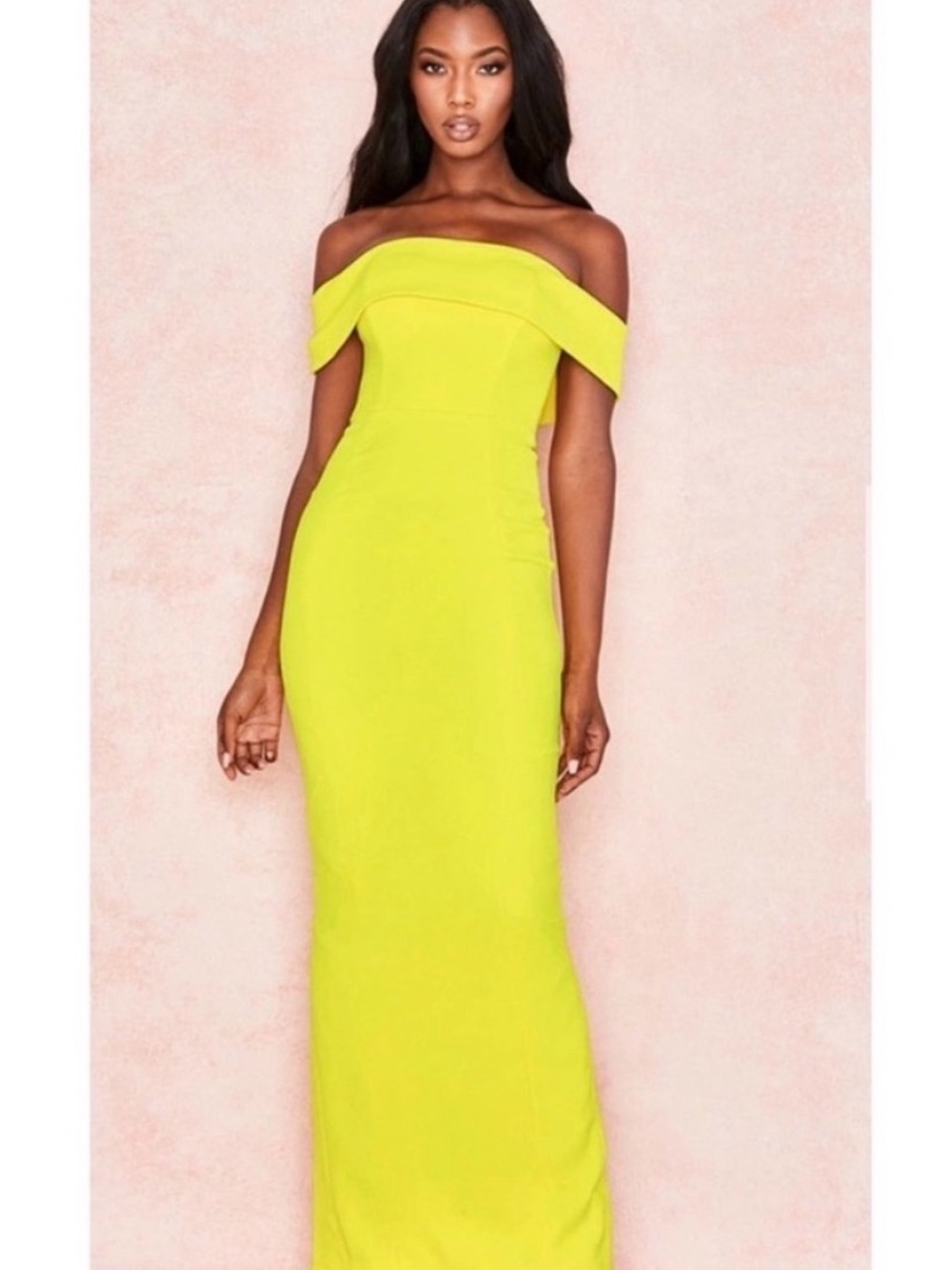 House of CB- Off-Shoulder Lime Green Evening Gown